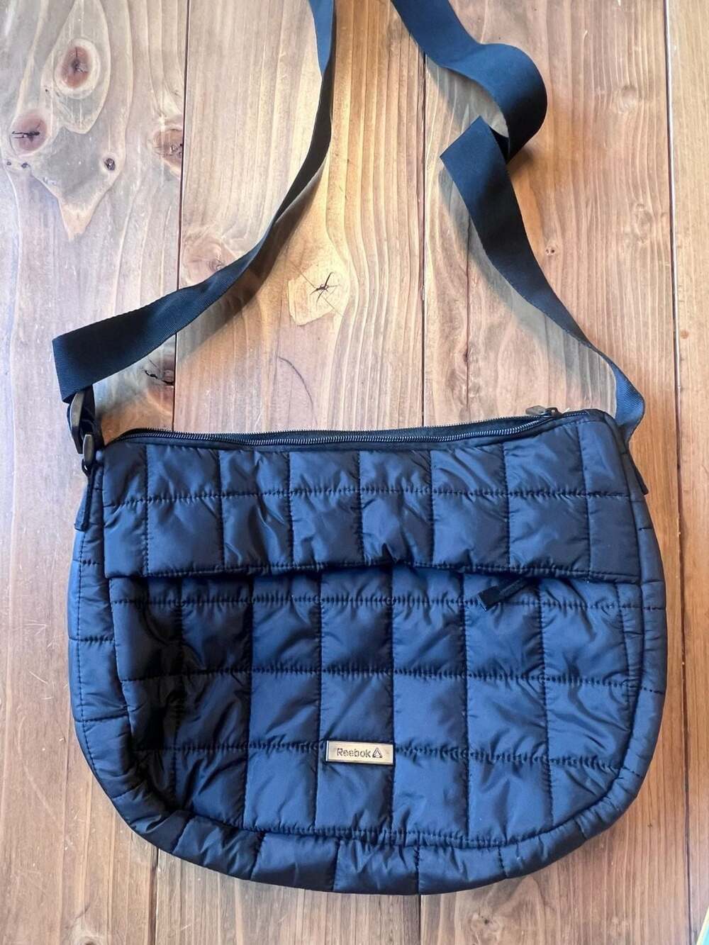 Reebok Black Quilted Nylon Crossbody Bag Shoulder Purse